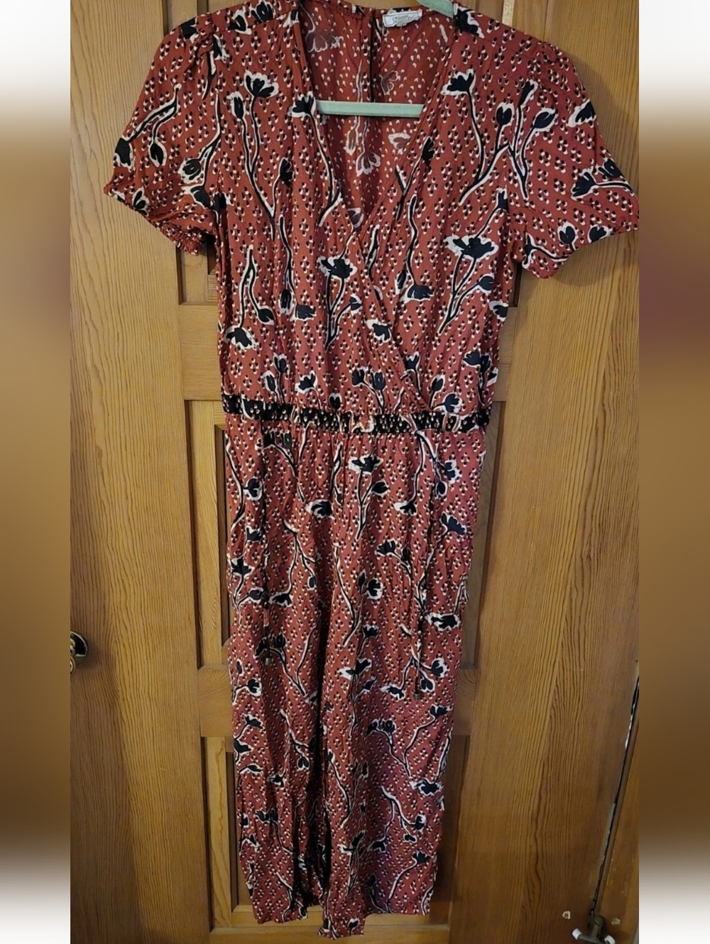 FatFace Red Rachel Pressed Flowers Jumpsuit, Sz 6  Pockets